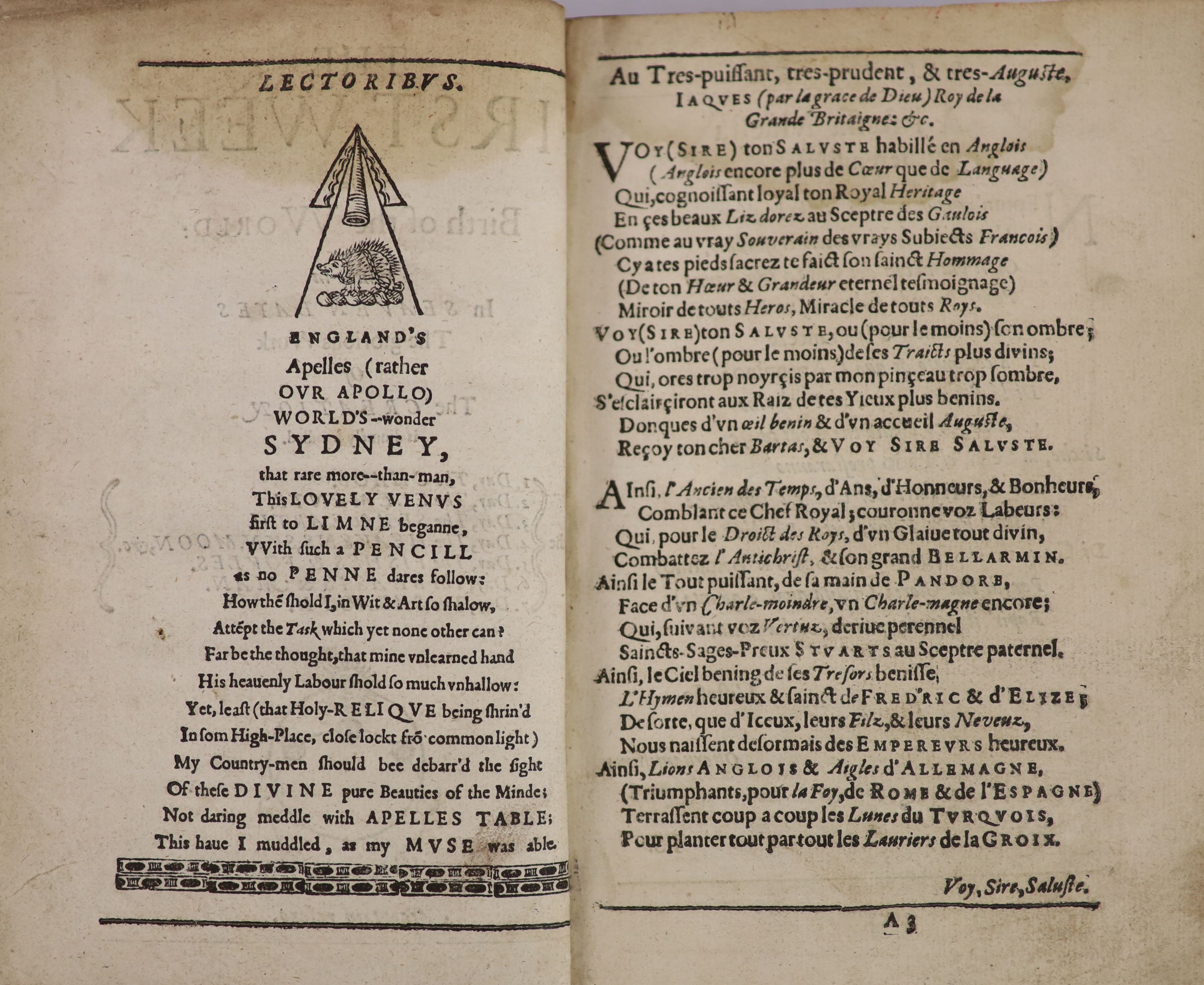 [Du Bartas, Guillaume de Saluste. His Divine Weekes and Workes] i.e. lacks title. engraved part title devices, 2 full-page text engravings, The History of Judith part title